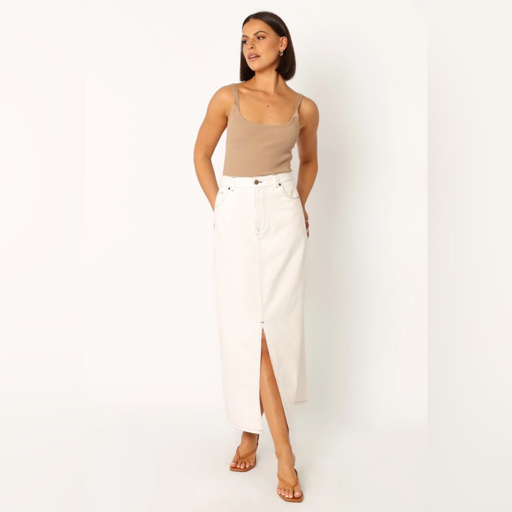 NWT Petal & Pup Rana Denim White Midi Skirt Size 8